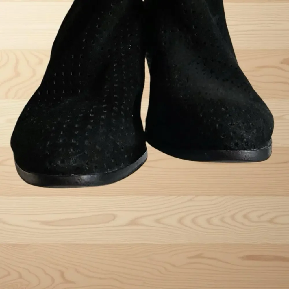 Sigerson‎ Morrison Booties SZ 7 Black Suede Leather Perforated Pattern Slip-on